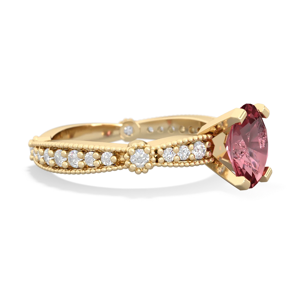 Pink Tourmaline Sparkling Tiara 8X6 Oval 14K Yellow Gold ring R26298VL