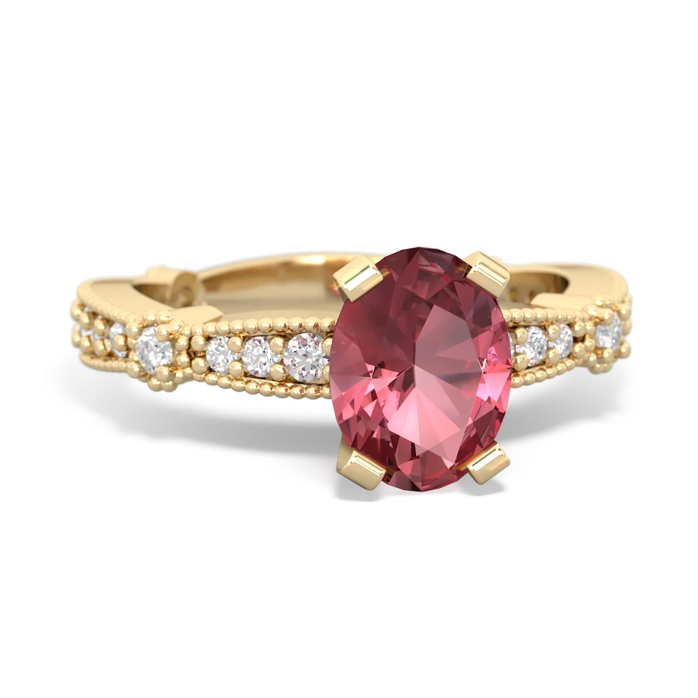 Pink Tourmaline Sparkling Tiara 8X6 Oval 14K Yellow Gold ring R26298VL