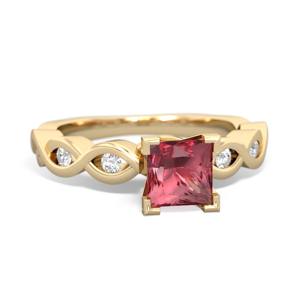 Pink Tourmaline Infinity 5Mm Square Engagement 14K Yellow Gold ring R26315SQ