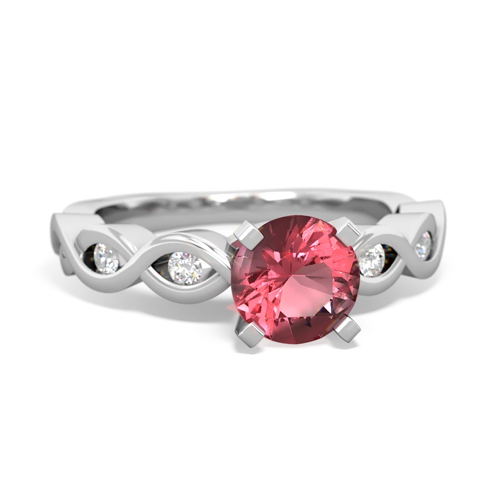 Pink Tourmaline Infinity 6Mm Round Engagement 14K White Gold ring R26316RD