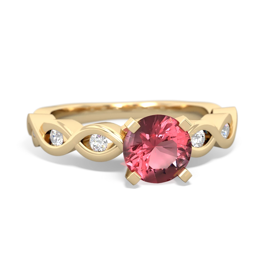 Pink Tourmaline Infinity 6Mm Round Engagement 14K Yellow Gold ring R26316RD