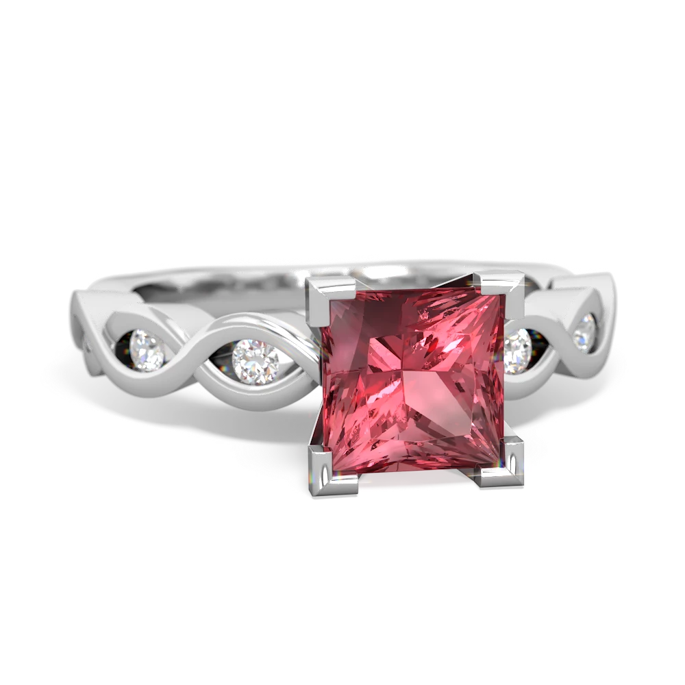 Pink Tourmaline Infinity 6Mm Princess Engagement 14K White Gold ring R26316SQ