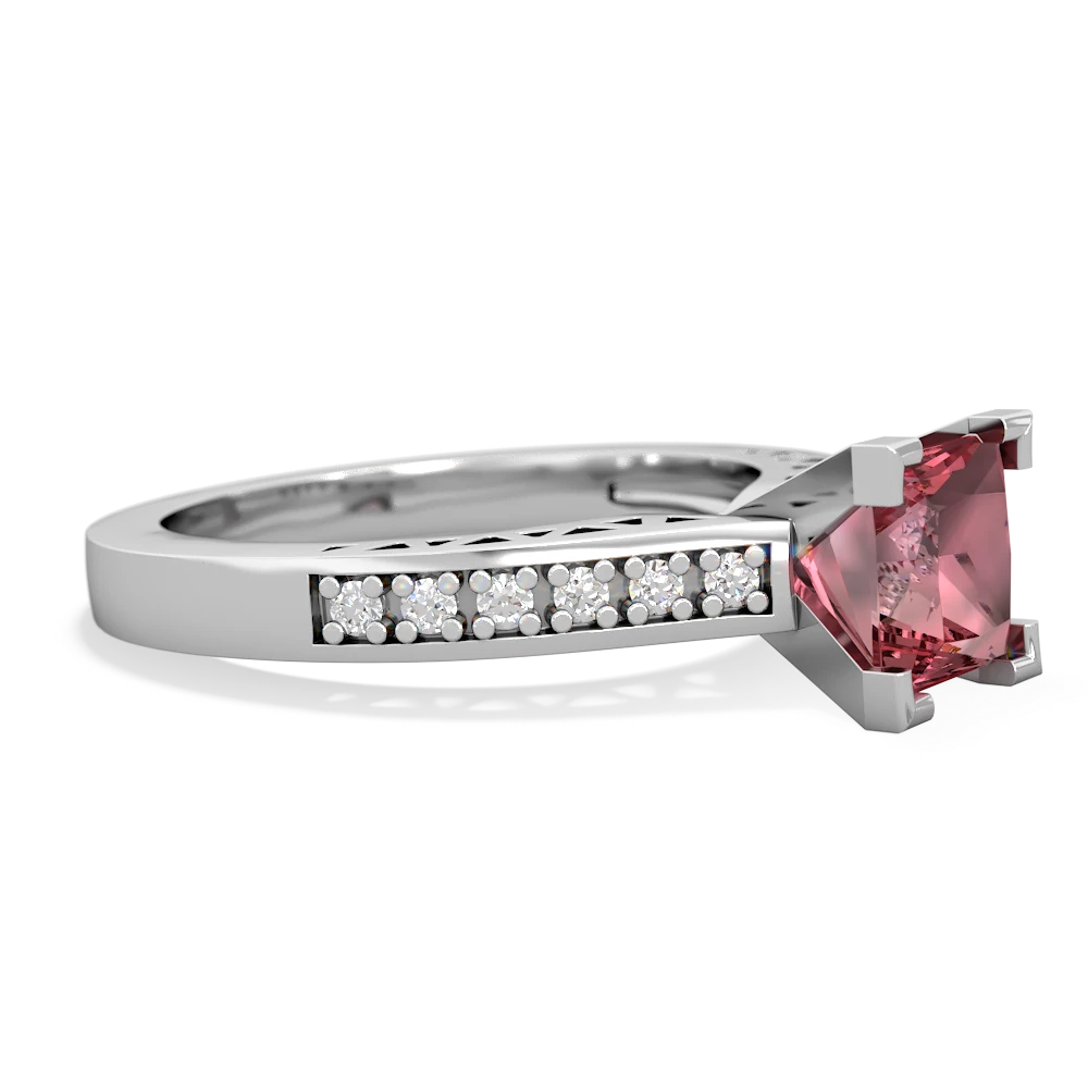 Pink Tourmaline Art Deco Engagement 6Mm Princess 14K White Gold ring R26356SQ