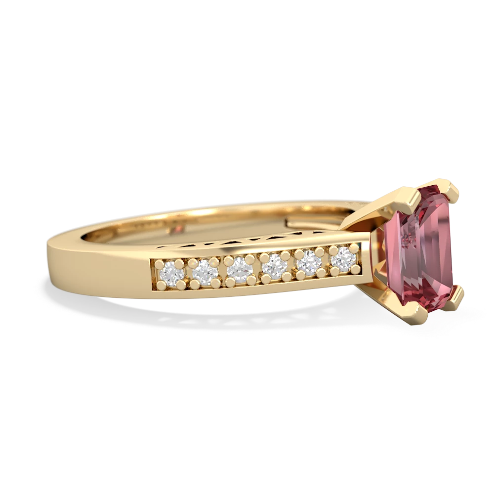 Pink Tourmaline Art Deco Engagement 7X5mm Emerald-Cut 14K Yellow Gold ring R26357EM