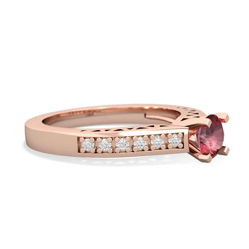 Pink Tourmaline Art Deco Engagement 5Mm Round 14K Rose Gold ring R26355RD