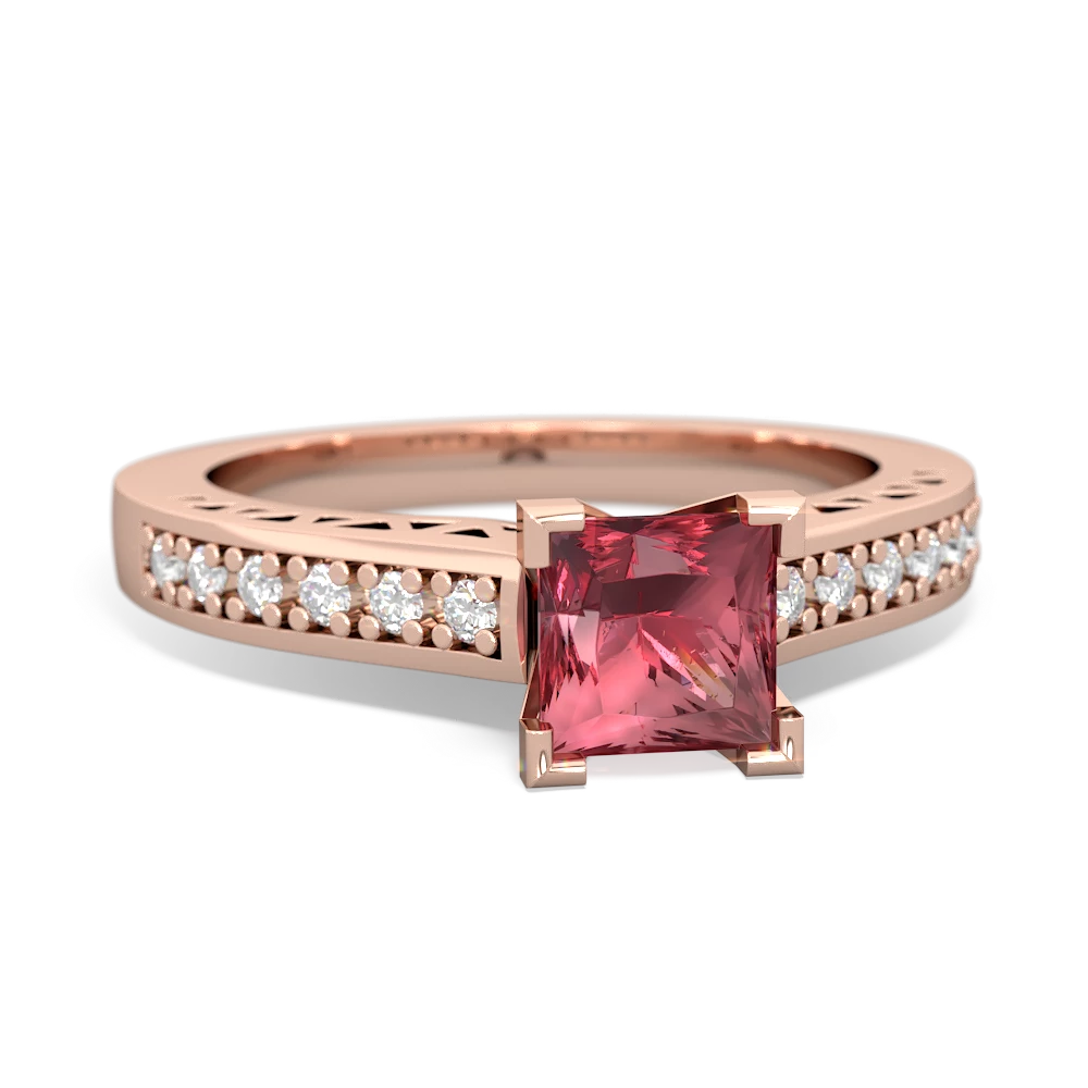 Pink Tourmaline Art Deco Engagement 5Mm Square 14K Rose Gold ring R26355SQ