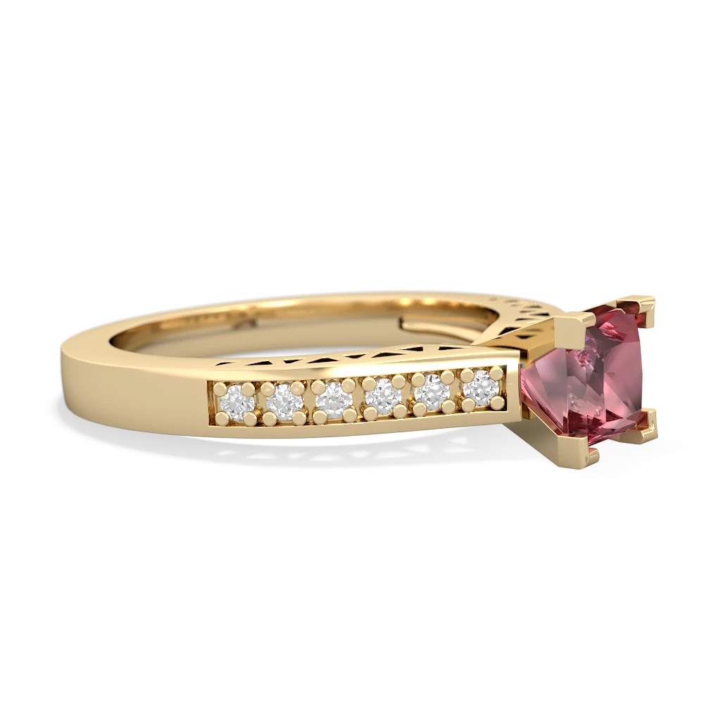 Pink Tourmaline Art Deco Engagement 5Mm Square 14K Yellow Gold ring R26355SQ