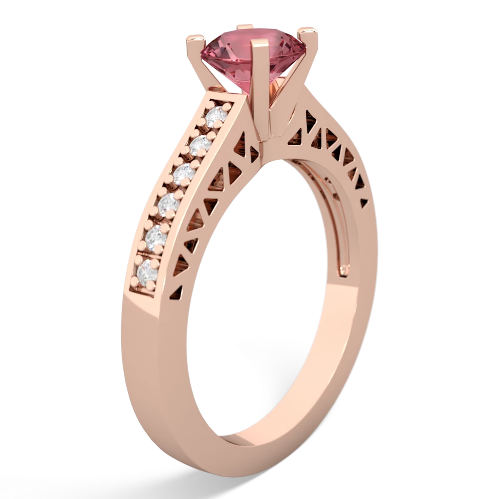 Pink Tourmaline Art Deco Engagement 6Mm Round 14K Rose Gold ring R26356RD