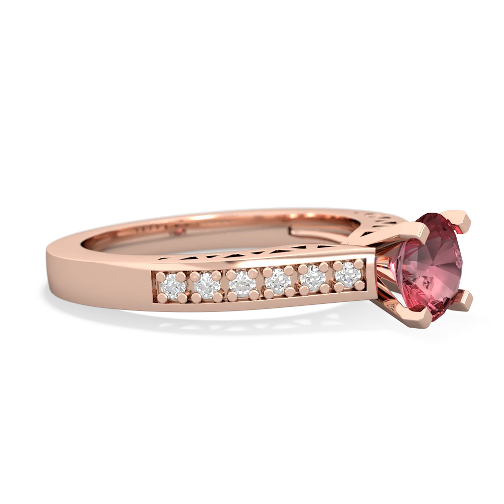 Pink Tourmaline Art Deco Engagement 6Mm Round 14K Rose Gold ring R26356RD