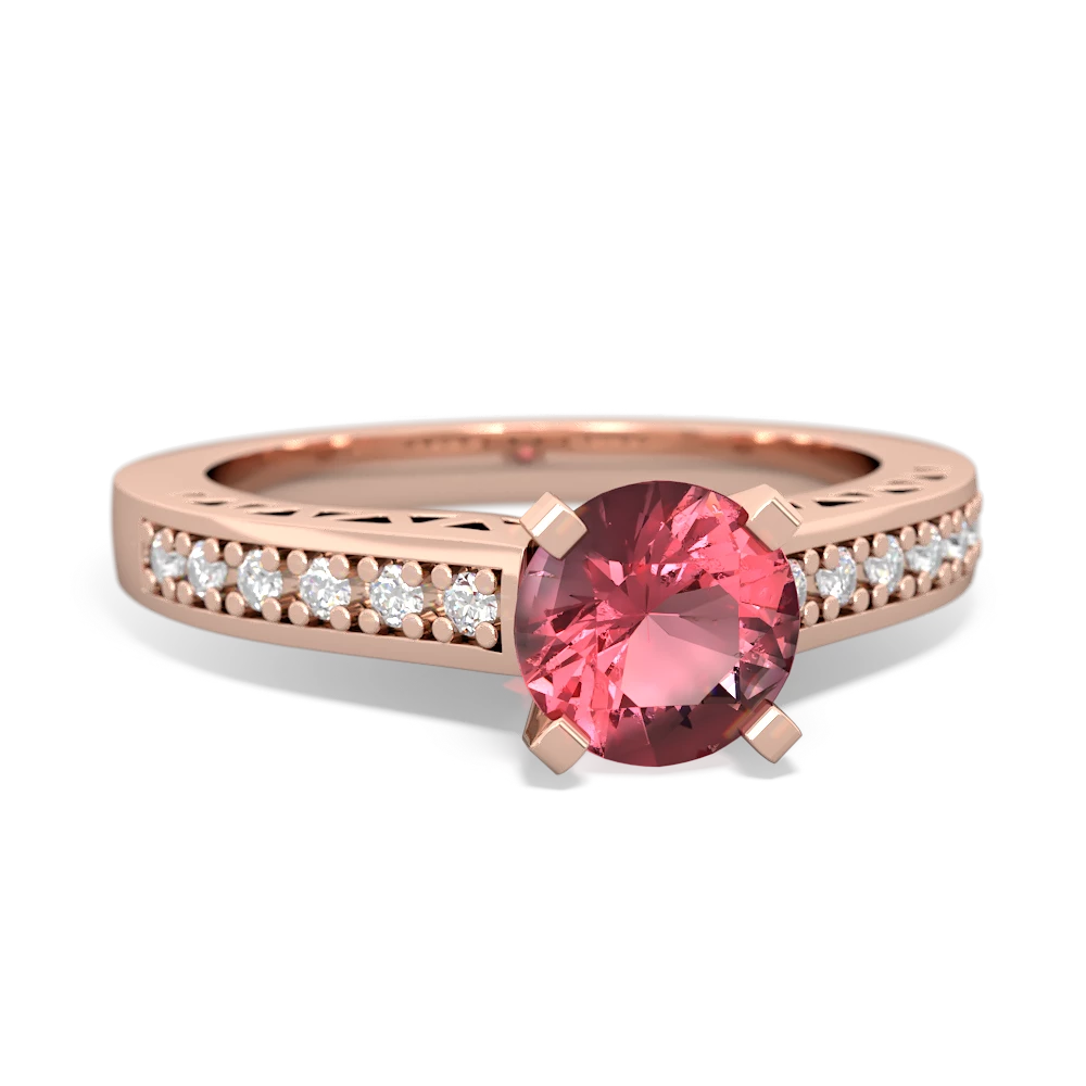 Pink Tourmaline Art Deco Engagement 6Mm Round 14K Rose Gold ring R26356RD
