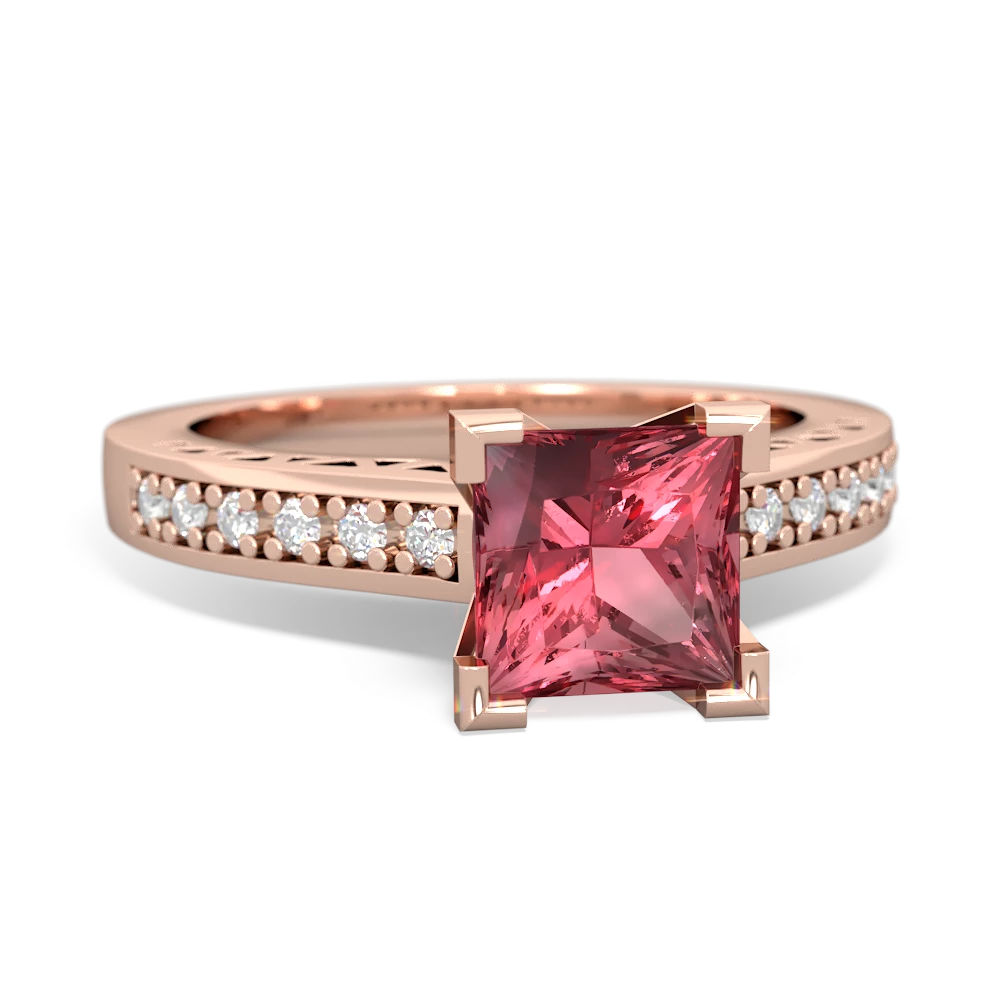 Pink Tourmaline Art Deco Engagement 6Mm Princess 14K Rose Gold ring R26356SQ