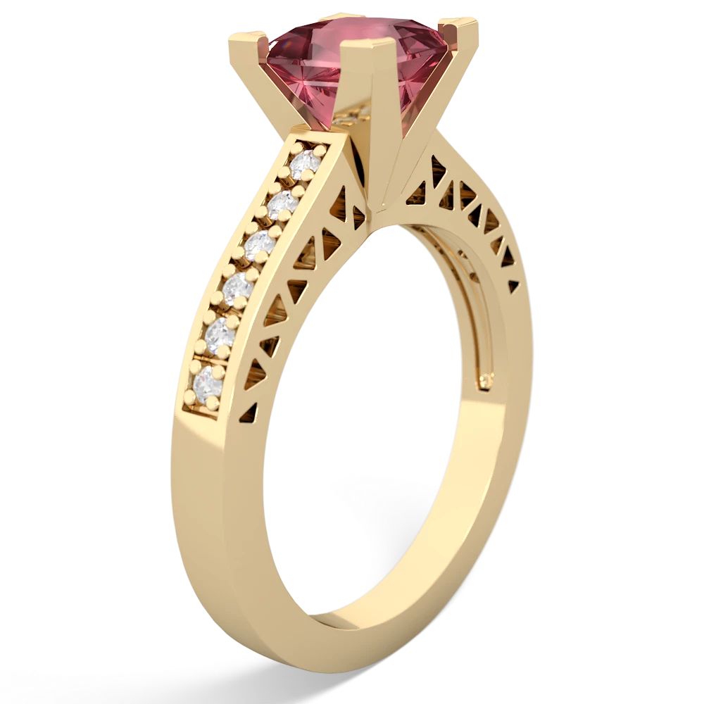 Pink Tourmaline Art Deco Engagement 6Mm Princess 14K Yellow Gold ring R26356SQ