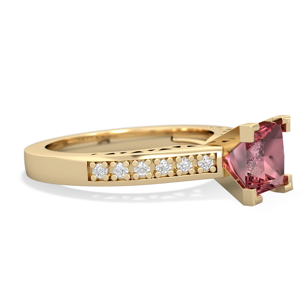 Pink Tourmaline Art Deco Engagement 6Mm Princess 14K Yellow Gold ring R26356SQ