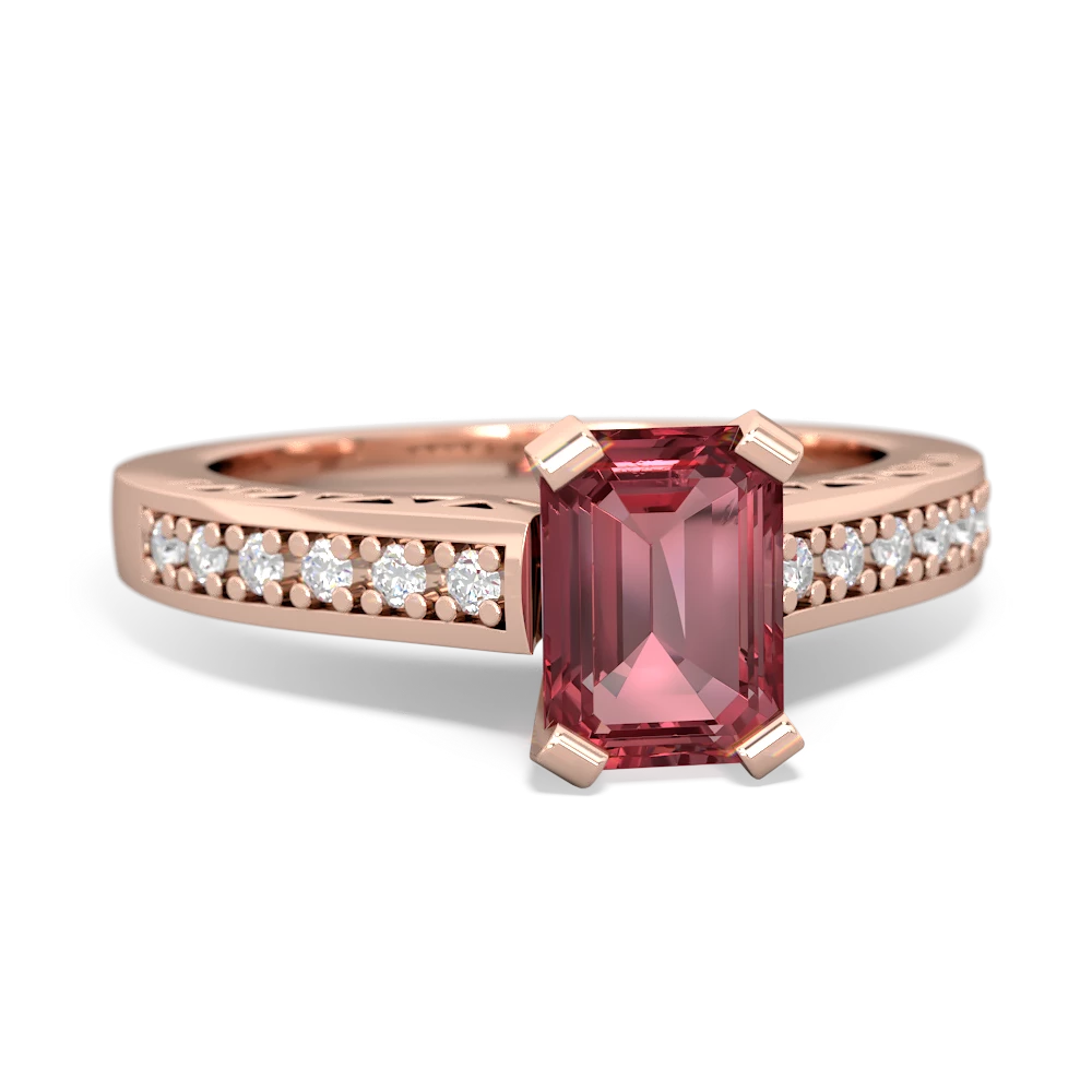 Pink Tourmaline Art Deco Engagement 7X5mm Emerald-Cut 14K Rose Gold ring R26357EM