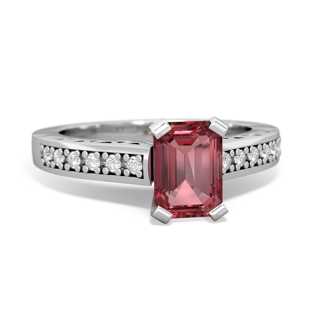 Pink Tourmaline Art Deco Engagement 7X5mm Emerald-Cut 14K White Gold ring R26357EM