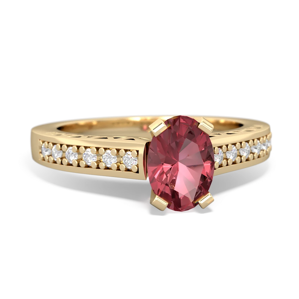 Pink Tourmaline Art Deco Engagement 7X5mm Oval 14K Yellow Gold ring R26357VL