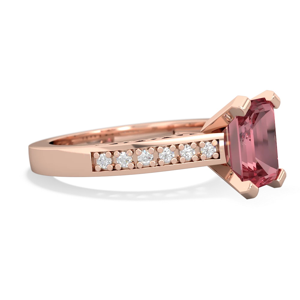 Pink Tourmaline Art Deco Engagement 8X6mm Emerald-Cut 14K Rose Gold ring R26358EM