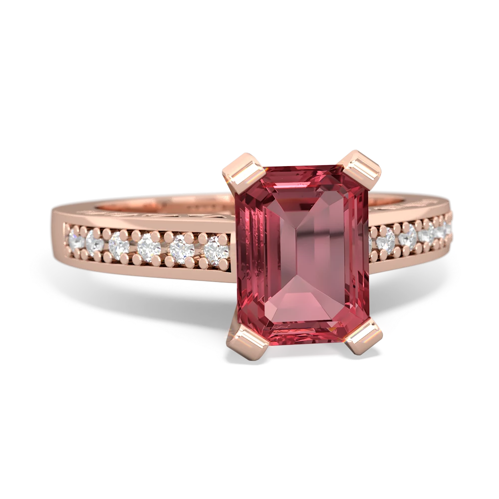 Pink Tourmaline Art Deco Engagement 8X6mm Emerald-Cut 14K Rose Gold ring R26358EM