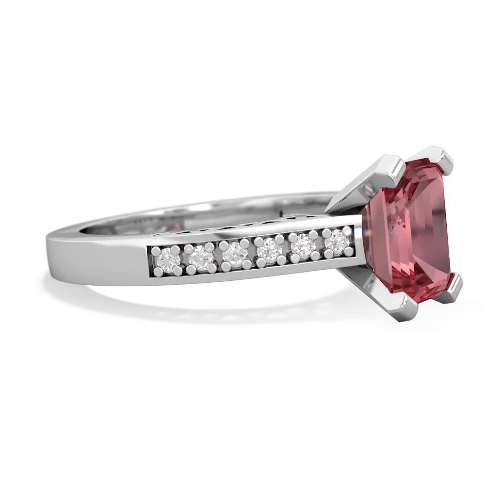 Pink Tourmaline Art Deco Engagement 8X6mm Emerald-Cut 14K White Gold ring R26358EM