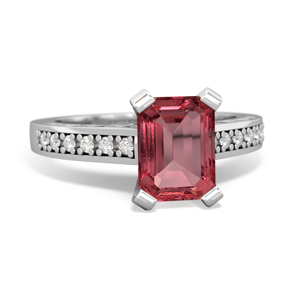 Pink Tourmaline Art Deco Engagement 8X6mm Emerald-Cut 14K White Gold ring R26358EM