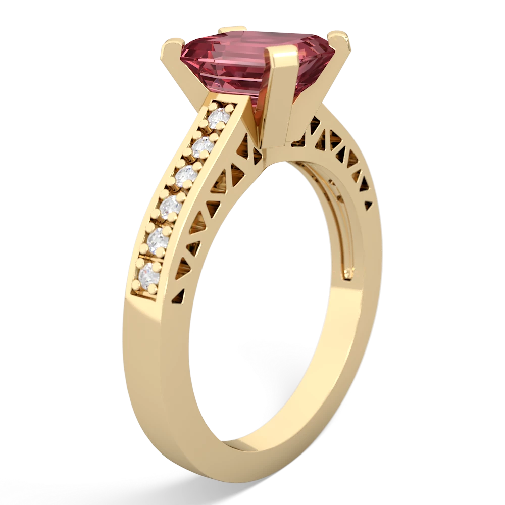 Pink Tourmaline Art Deco Engagement 8X6mm Emerald-Cut 14K Yellow Gold ring R26358EM