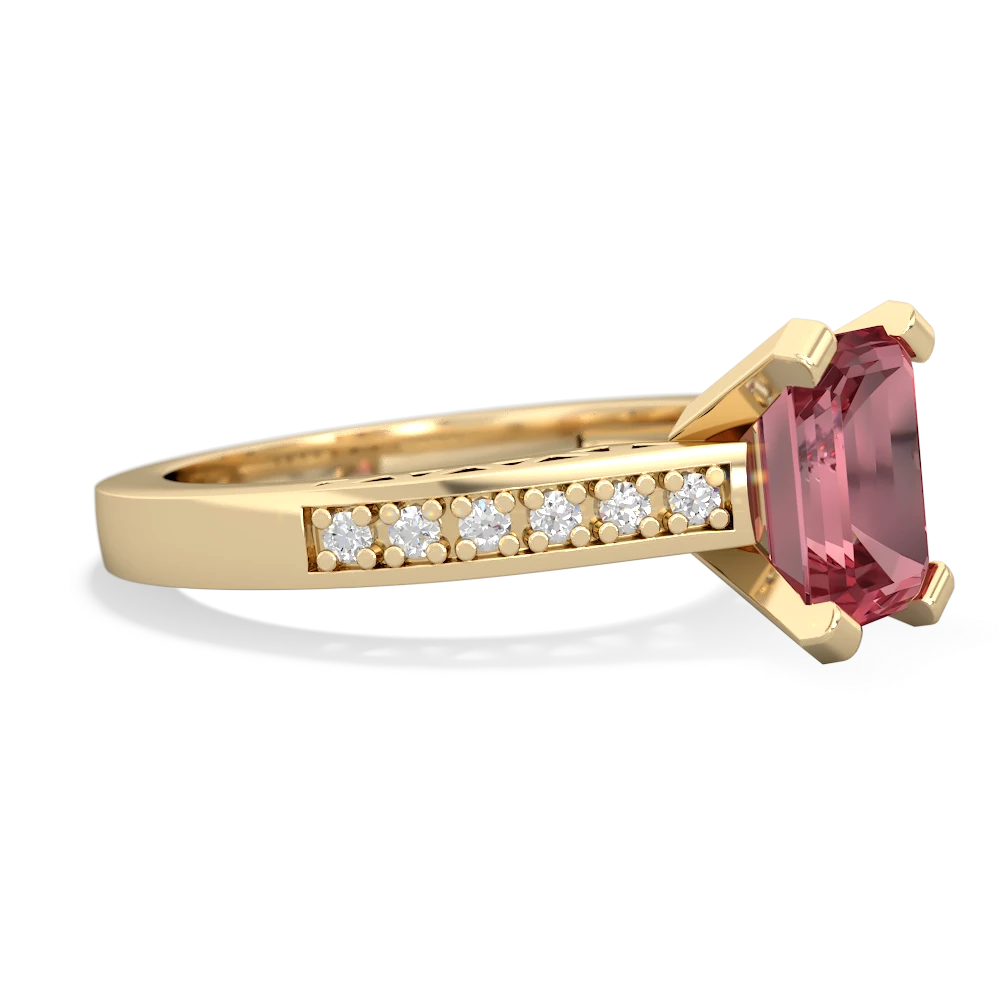 Pink Tourmaline Art Deco Engagement 8X6mm Emerald-Cut 14K Yellow Gold ring R26358EM