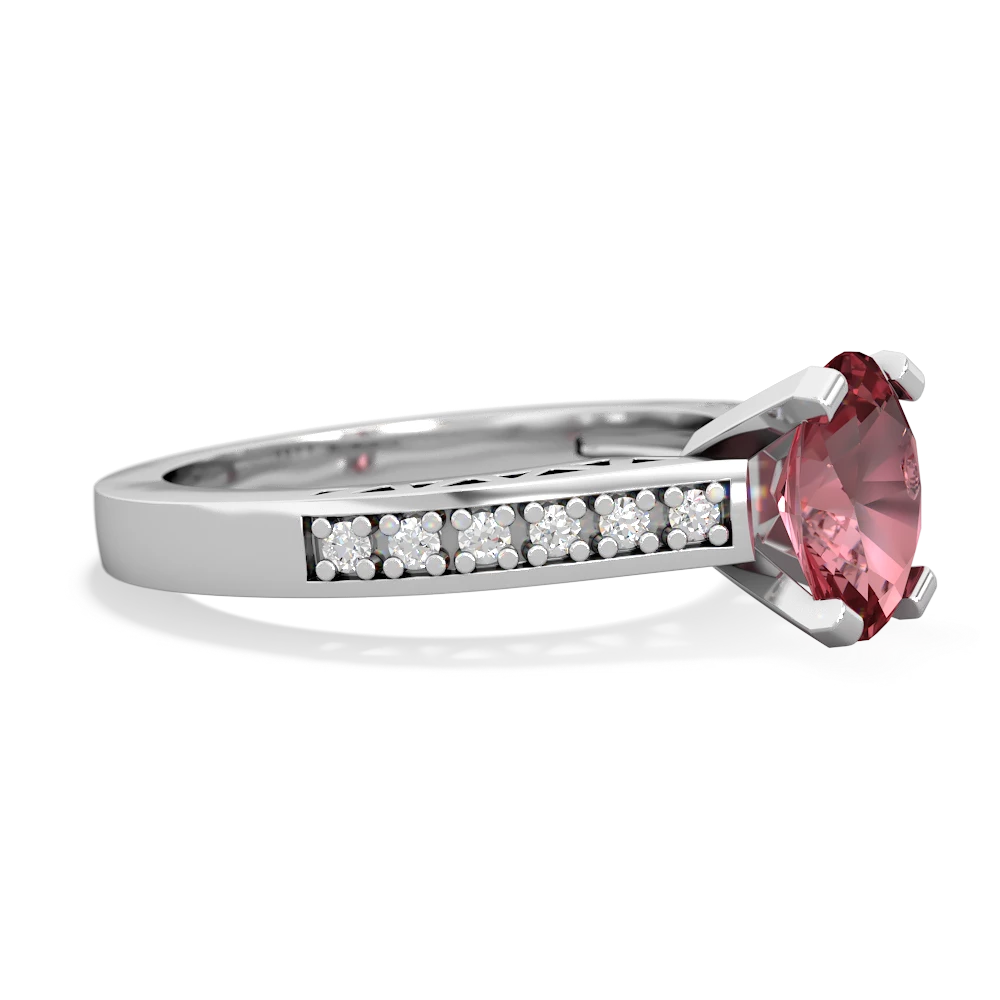 Pink Tourmaline Art Deco Engagement 8X6mm Oval 14K White Gold ring R26358VL