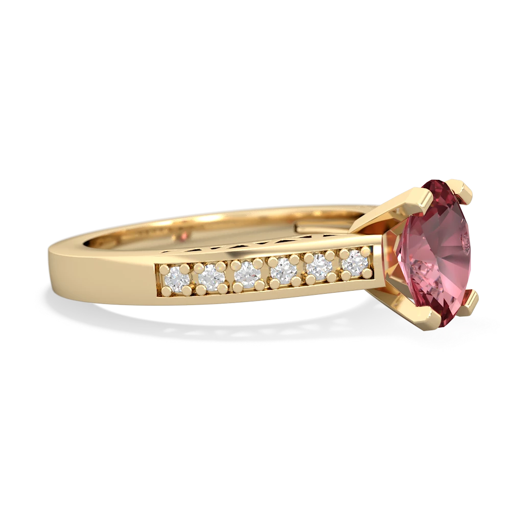 Pink Tourmaline Art Deco Engagement 8X6mm Oval 14K Yellow Gold ring R26358VL