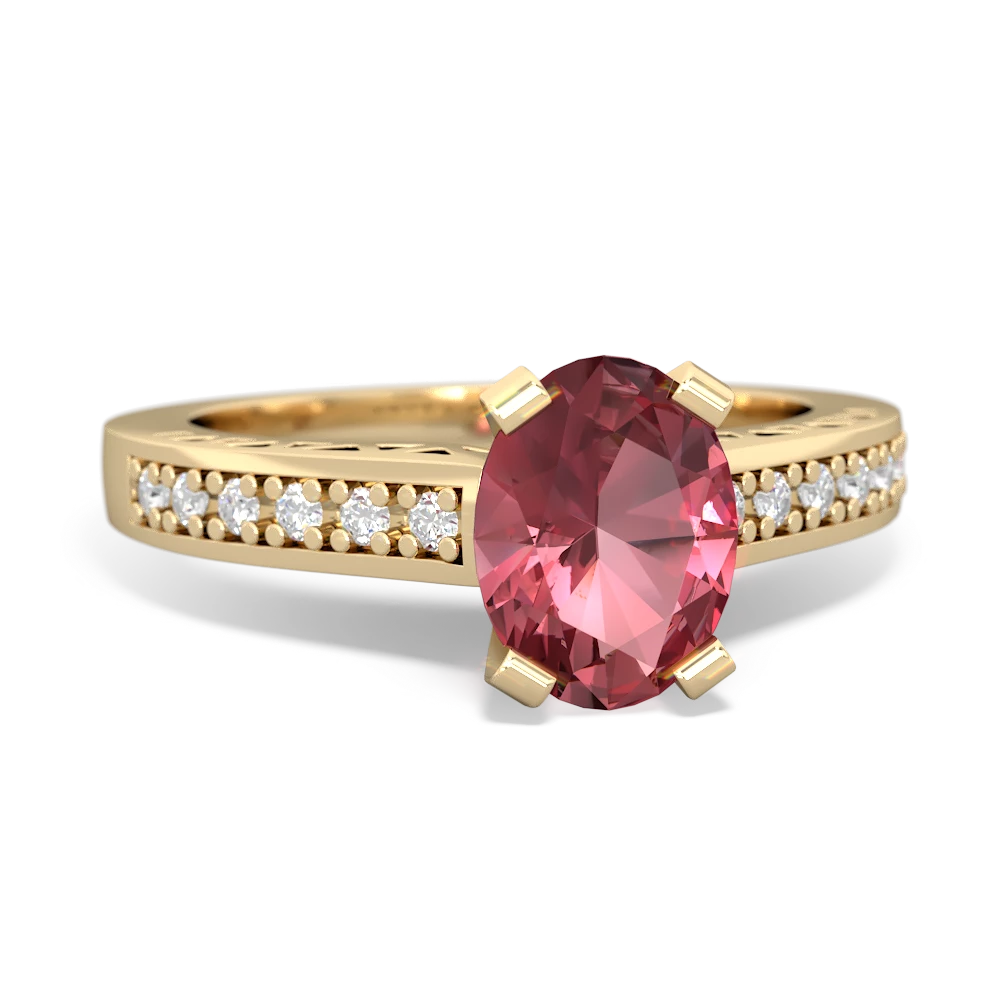 Pink Tourmaline Art Deco Engagement 8X6mm Oval 14K Yellow Gold ring R26358VL