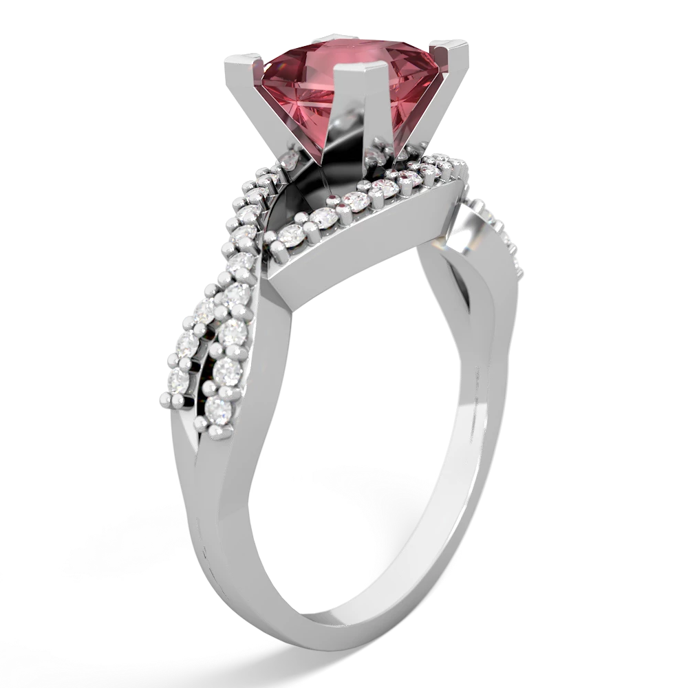 Pink Tourmaline Diamond Twist 6Mm Princess Engagment  14K White Gold ring R26406SQ