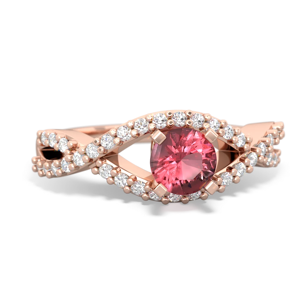 Pink Tourmaline Diamond Twist 5Mm Round Engagment  14K Rose Gold ring R26405RD