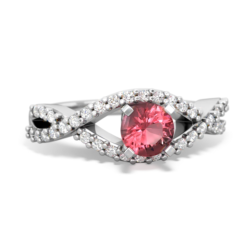 Pink Tourmaline Diamond Twist 5Mm Round Engagment  14K White Gold ring R26405RD