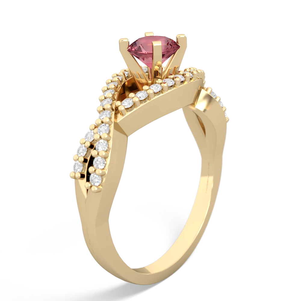 Pink Tourmaline Diamond Twist 5Mm Round Engagment  14K Yellow Gold ring R26405RD