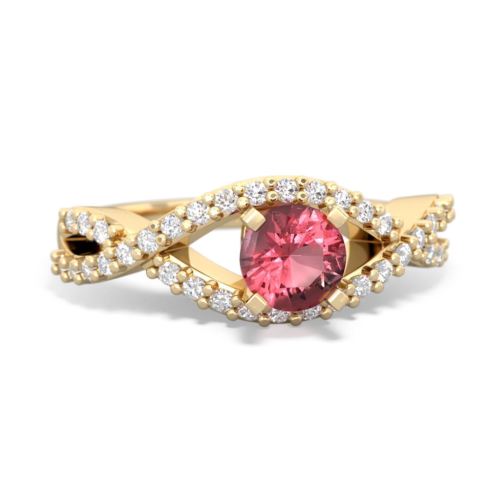 Pink Tourmaline Diamond Twist 5Mm Round Engagment  14K Yellow Gold ring R26405RD