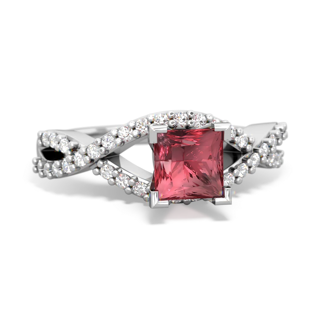 Pink Tourmaline Diamond Twist 5Mm Square Engagment  14K White Gold ring R26405SQ