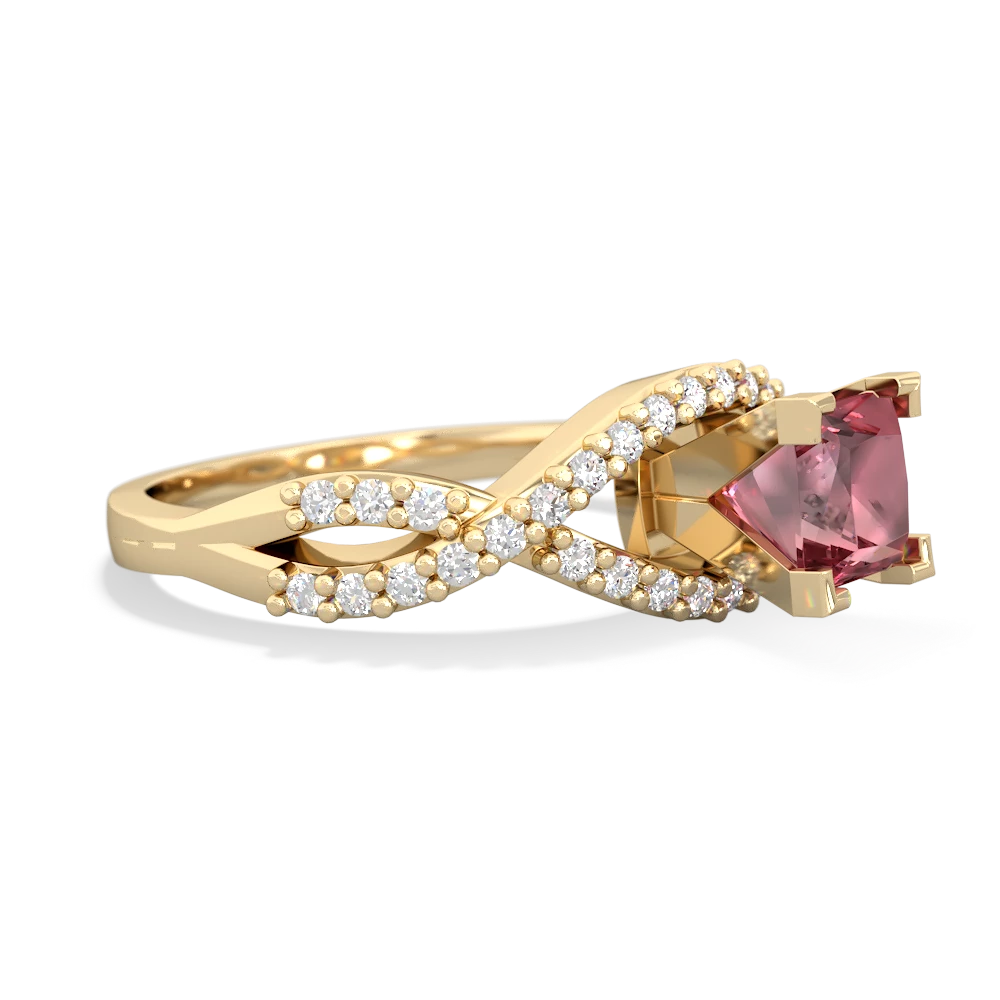 Pink Tourmaline Diamond Twist 5Mm Square Engagment  14K Yellow Gold ring R26405SQ