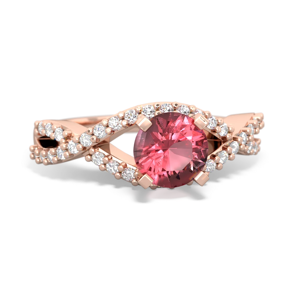 Pink Tourmaline Diamond Twist 6Mm Round Engagment  14K Rose Gold ring R26406RD