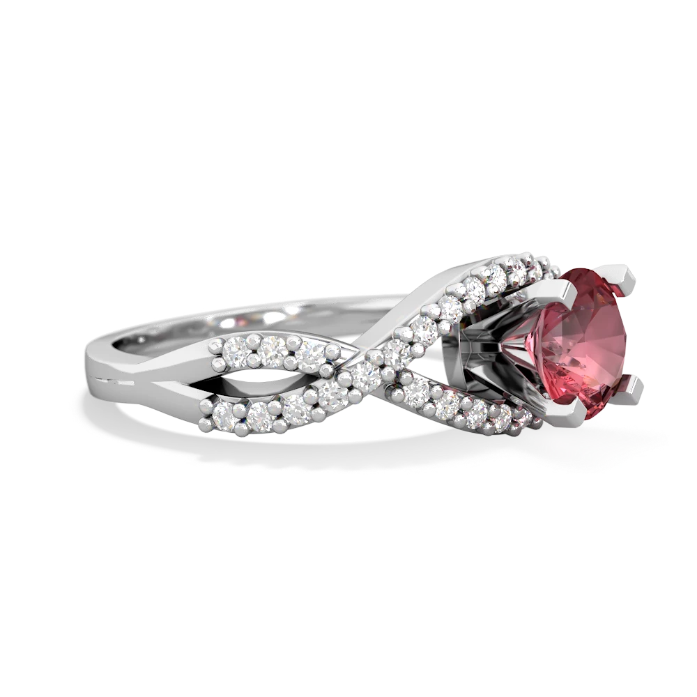 Pink Tourmaline Diamond Twist 6Mm Round Engagment  14K White Gold ring R26406RD