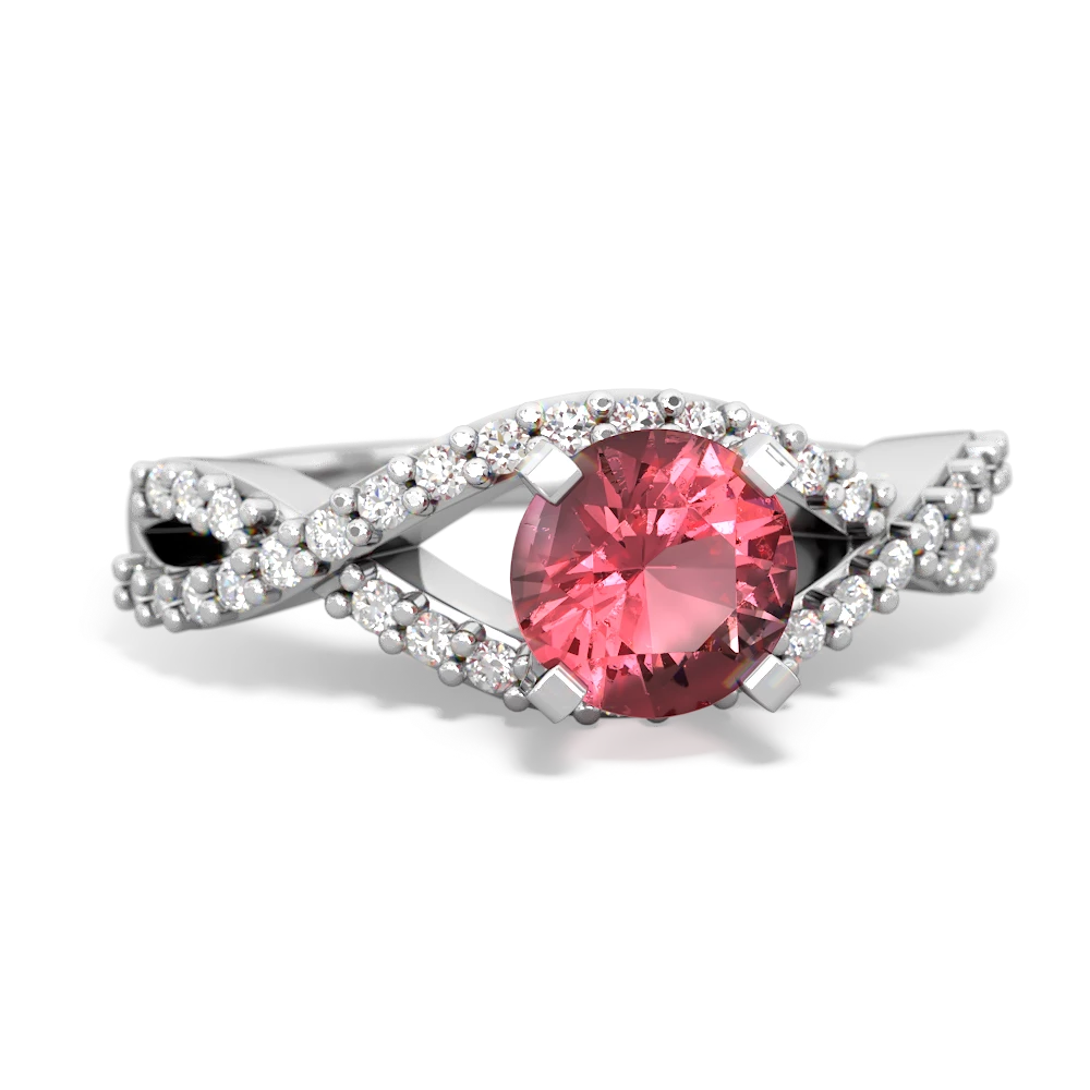 Pink Tourmaline Diamond Twist 6Mm Round Engagment  14K White Gold ring R26406RD