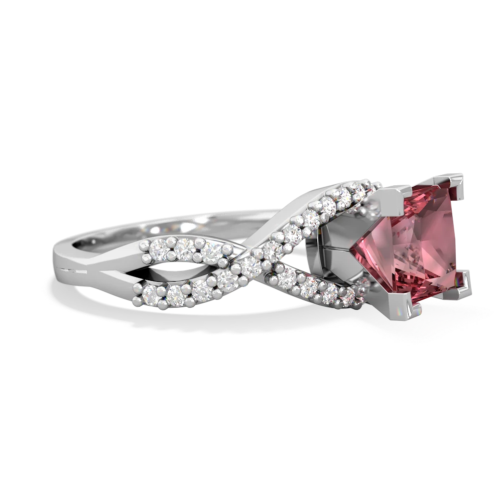 Pink Tourmaline Diamond Twist 6Mm Princess Engagment  14K White Gold ring R26406SQ