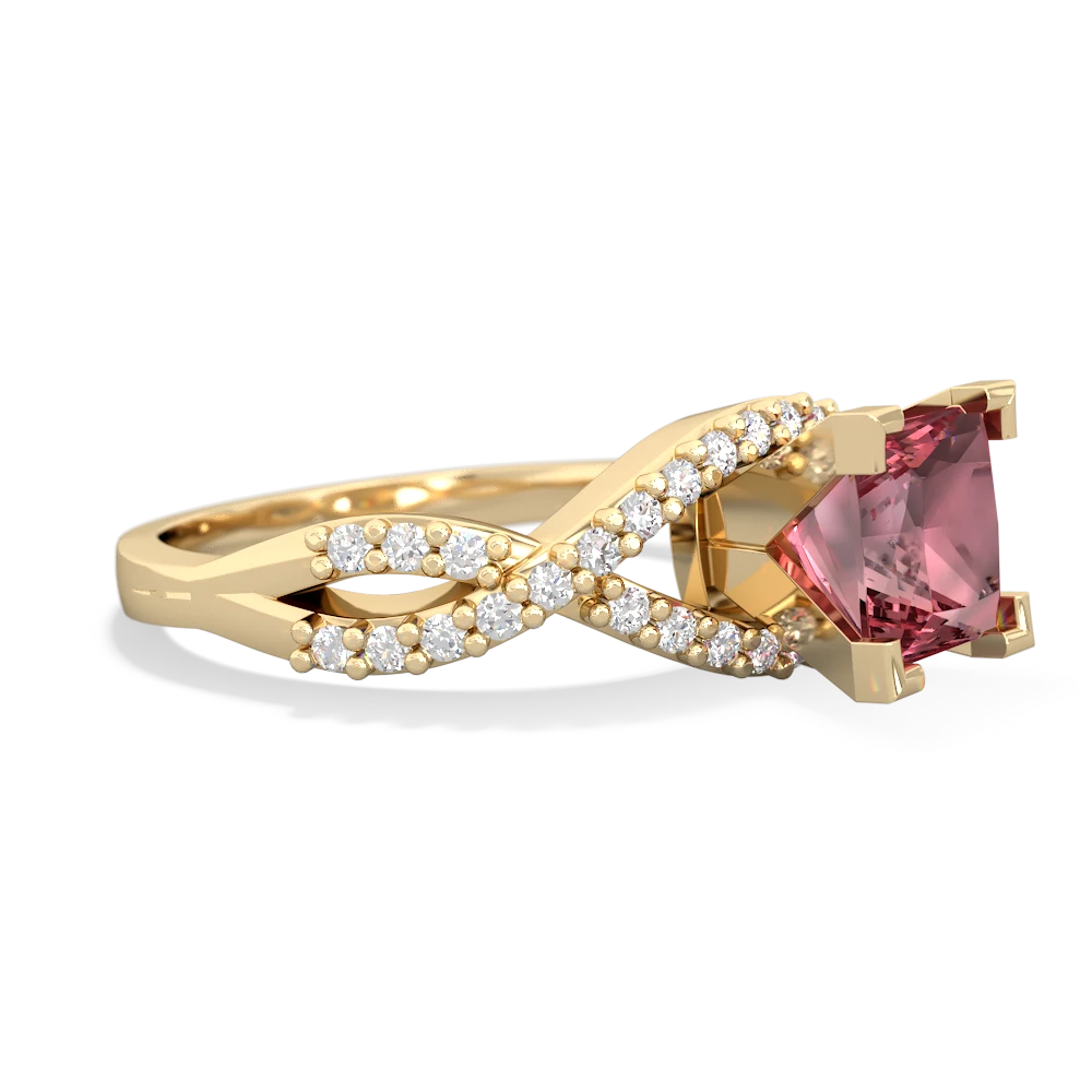 Pink Tourmaline Diamond Twist 6Mm Princess Engagment  14K Yellow Gold ring R26406SQ