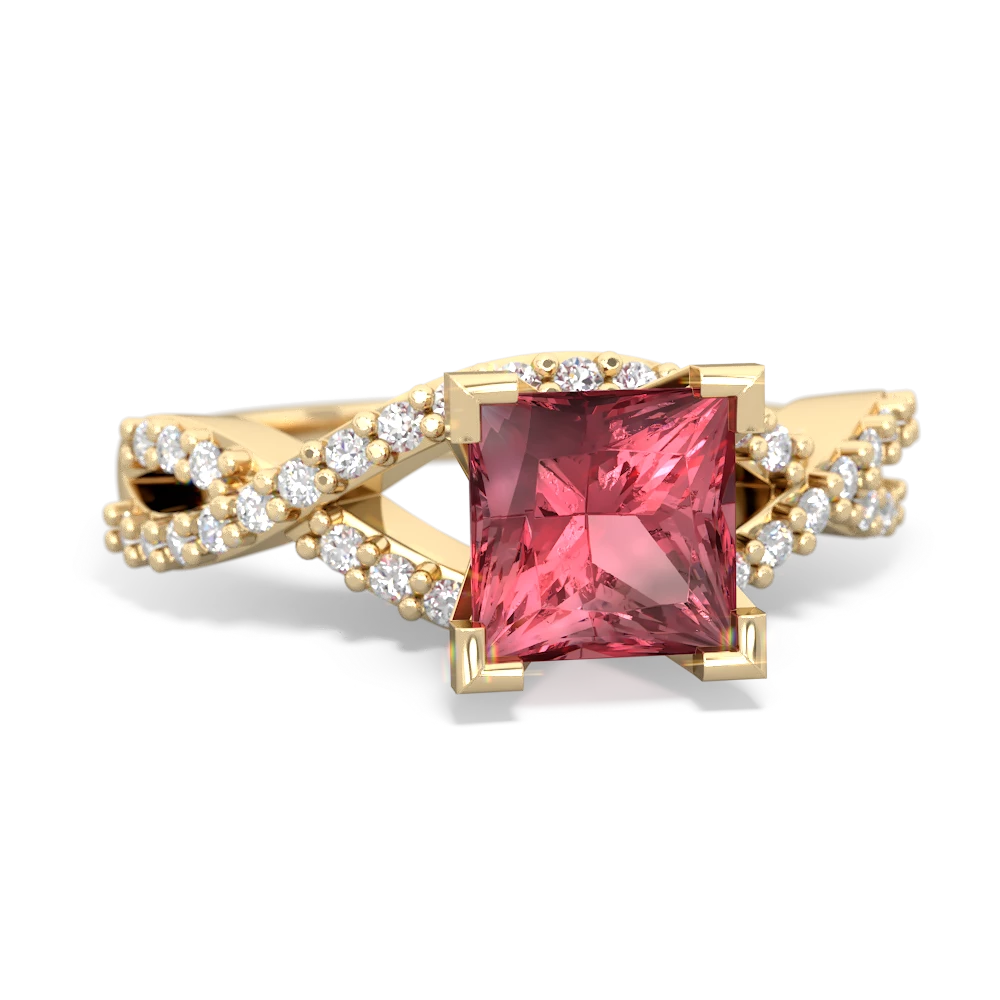 Pink Tourmaline Diamond Twist 6Mm Princess Engagment  14K Yellow Gold ring R26406SQ