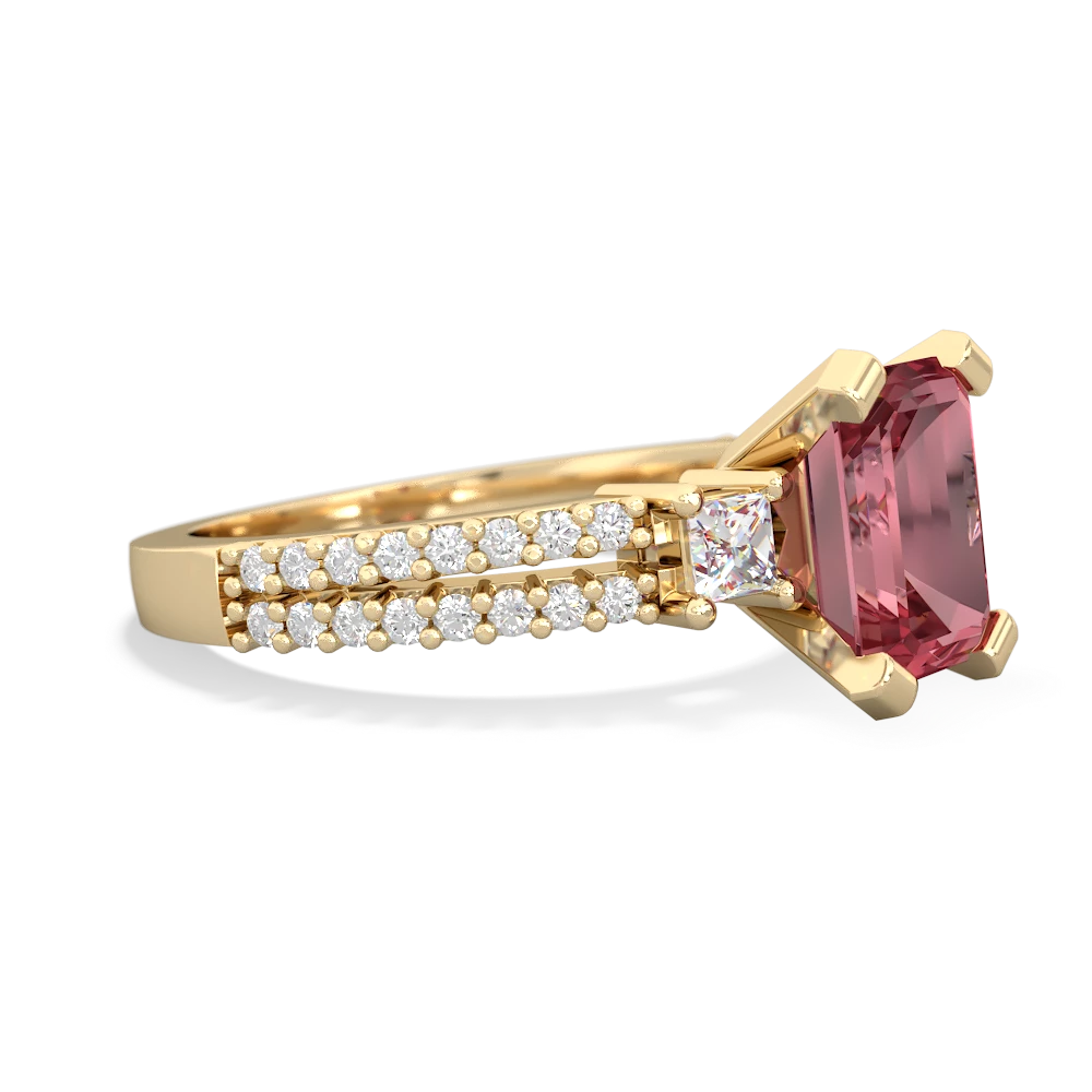 Pink Tourmaline Classic 8X6mm Emerald-Cut Engagement 14K Yellow Gold ring R26438EM
