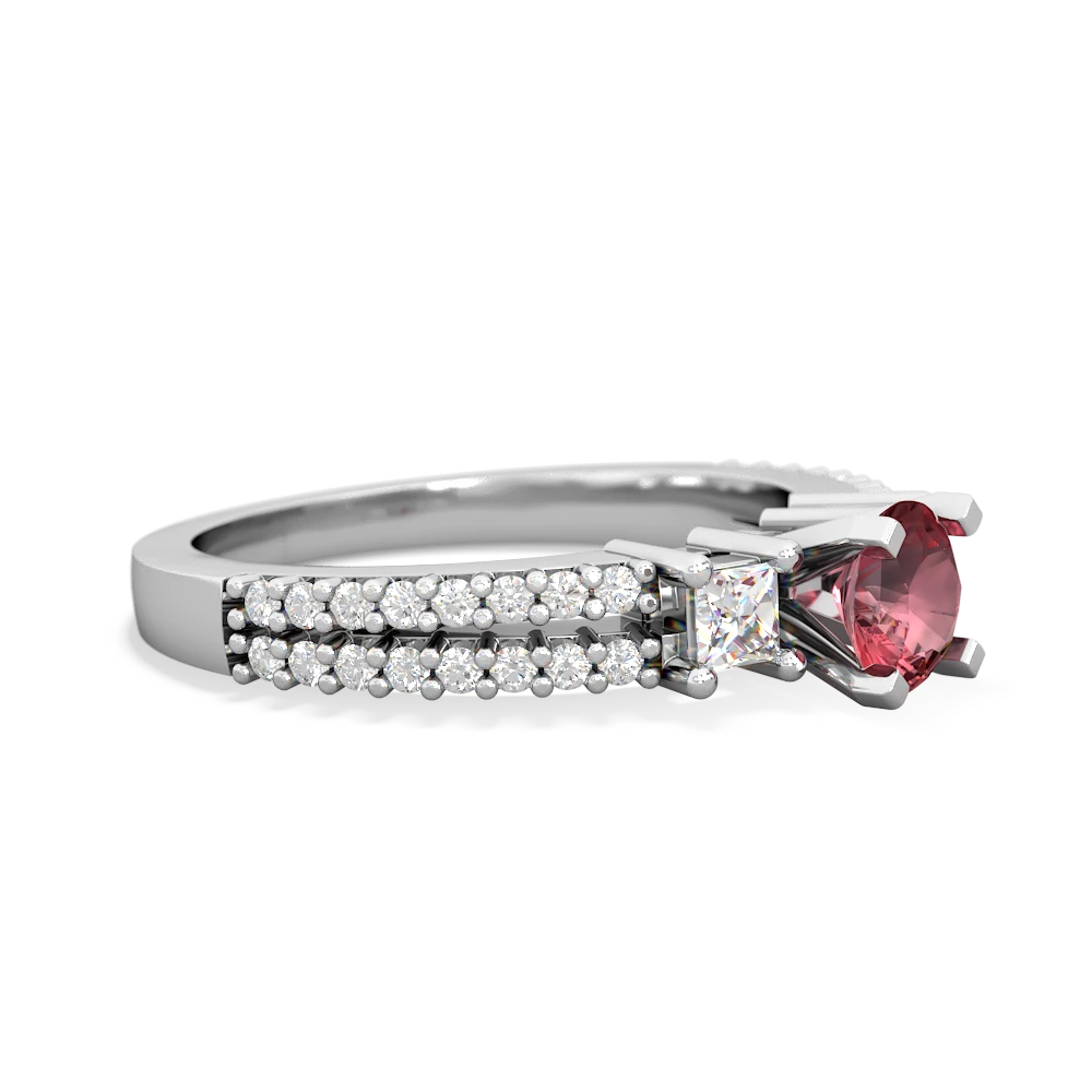 Pink Tourmaline Classic 5Mm Round Engagement 14K White Gold ring R26435RD