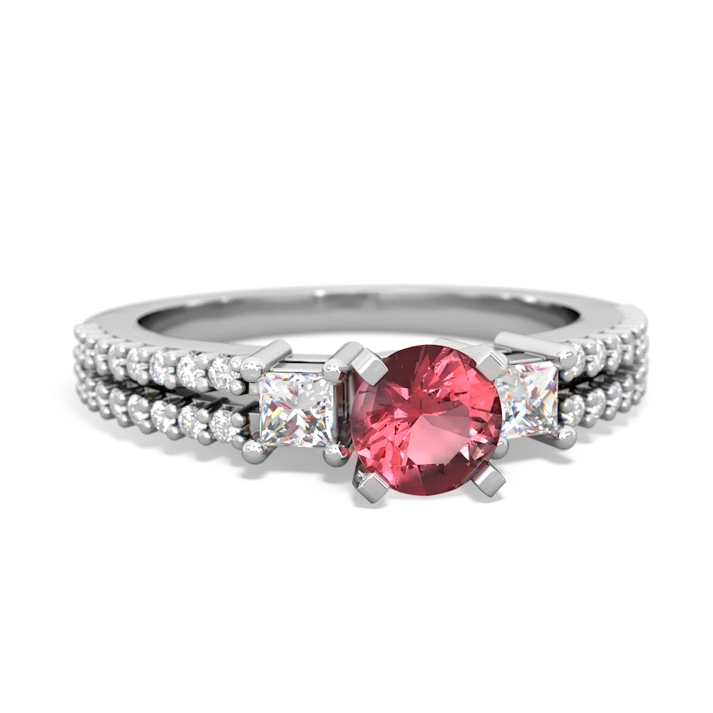 Pink Tourmaline Classic 5Mm Round Engagement 14K White Gold ring R26435RD