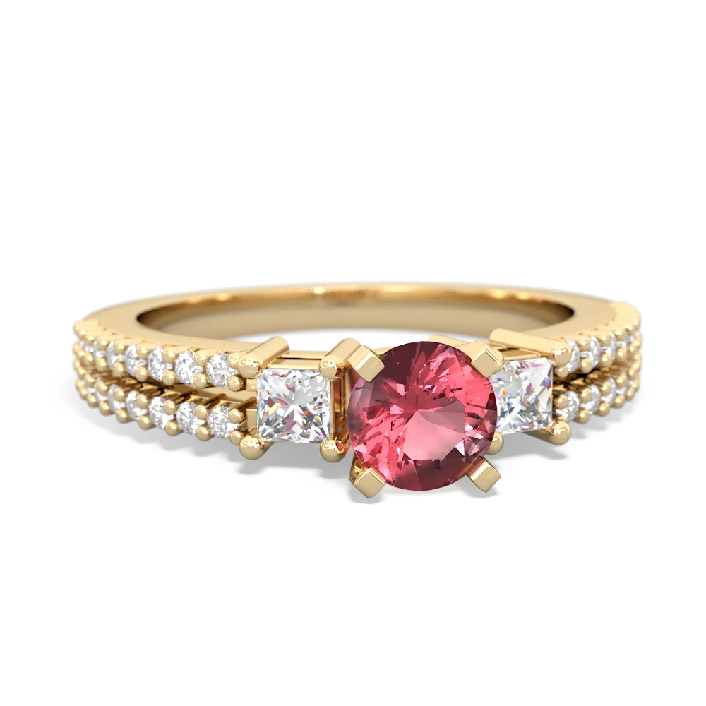 Pink Tourmaline Classic 5Mm Round Engagement 14K Yellow Gold ring R26435RD