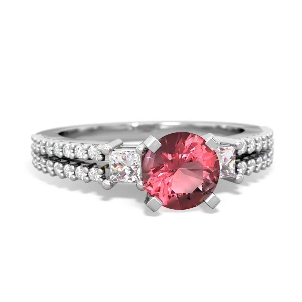 Pink Tourmaline Classic 6Mm Round Engagement 14K White Gold ring R26436RD