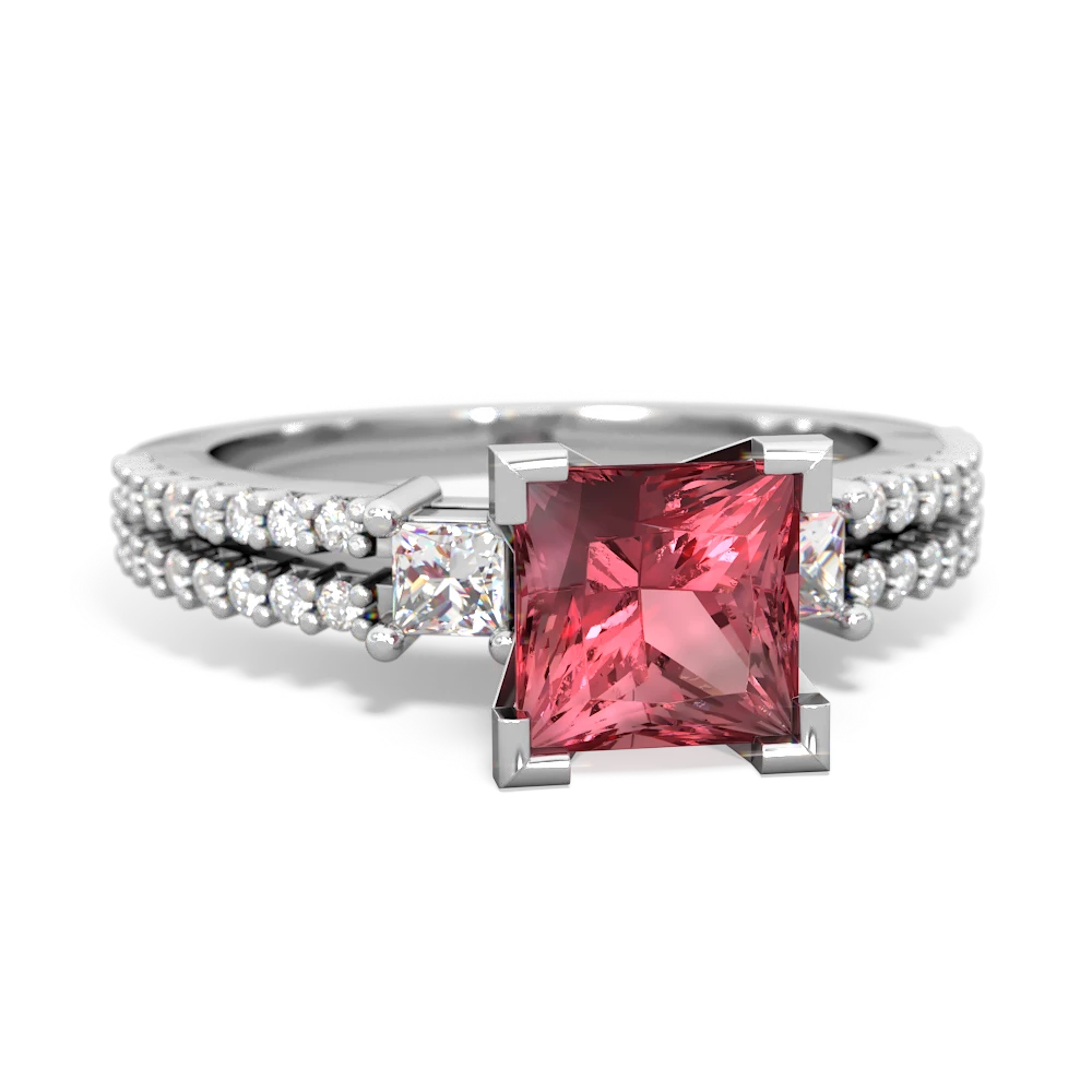 Pink Tourmaline Classic 6Mm Princess Engagement 14K White Gold ring R26436SQ