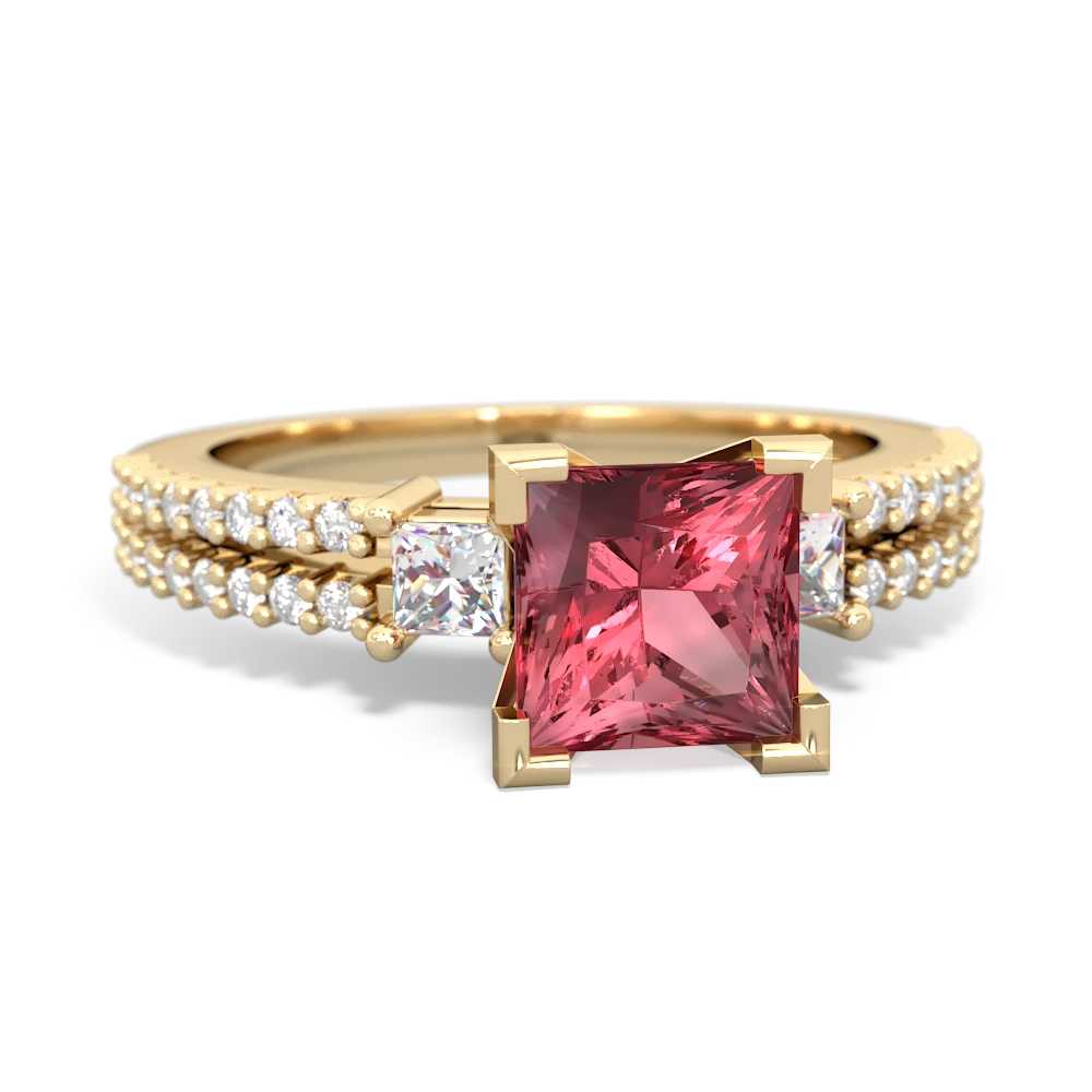 Pink Tourmaline Classic 6Mm Princess Engagement 14K Yellow Gold ring R26436SQ