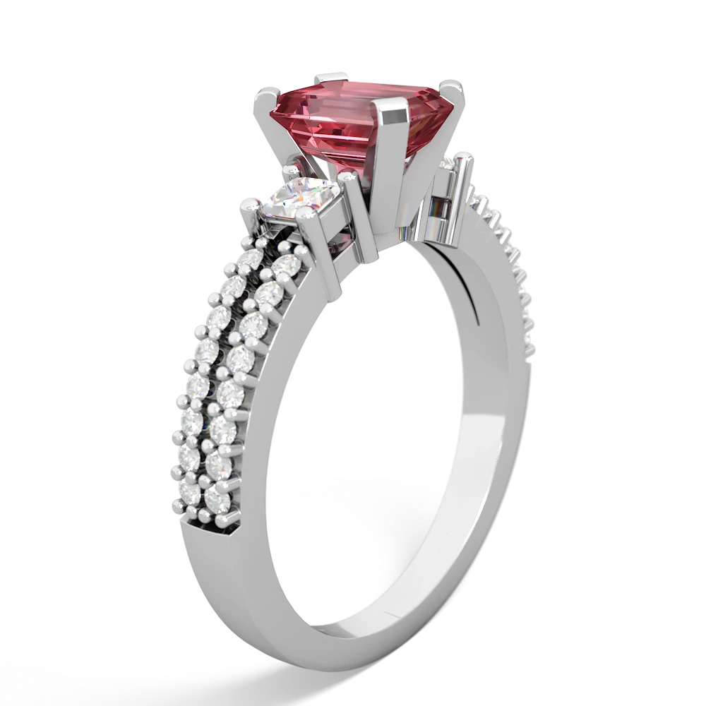 Pink Tourmaline Classic 7X5mm Emerald-Cut Engagement 14K White Gold ring R26437EM